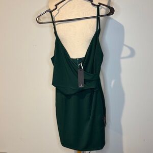 Lulu's Elegant Dark Green Mini Dress NWT